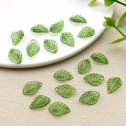 009-Simulation mini acrylic green transparent small leaf pendant DIY handmade jewelry accessories material