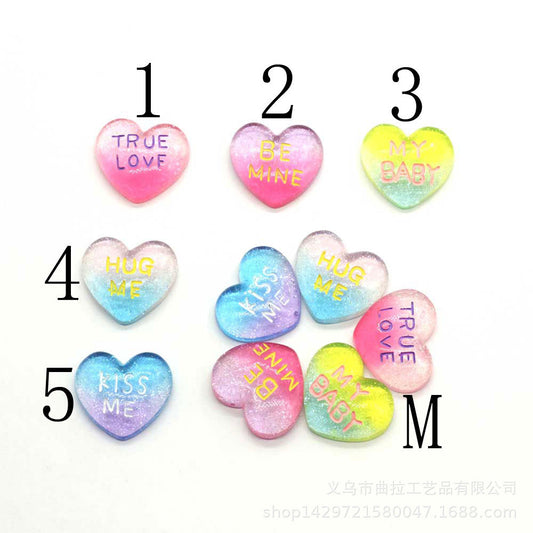Resin glitter heart gradient color love loose beads DIY
