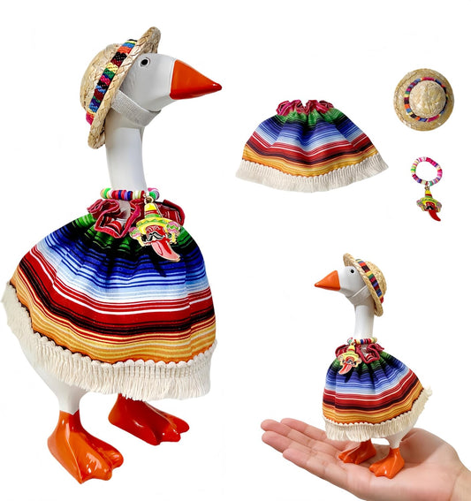 Desk Goose Outfits 7 Inches for Mini Desktop - Cute Mini Desk Goose Clothes Set with Accessories for Home Office Decor（Mexico）
