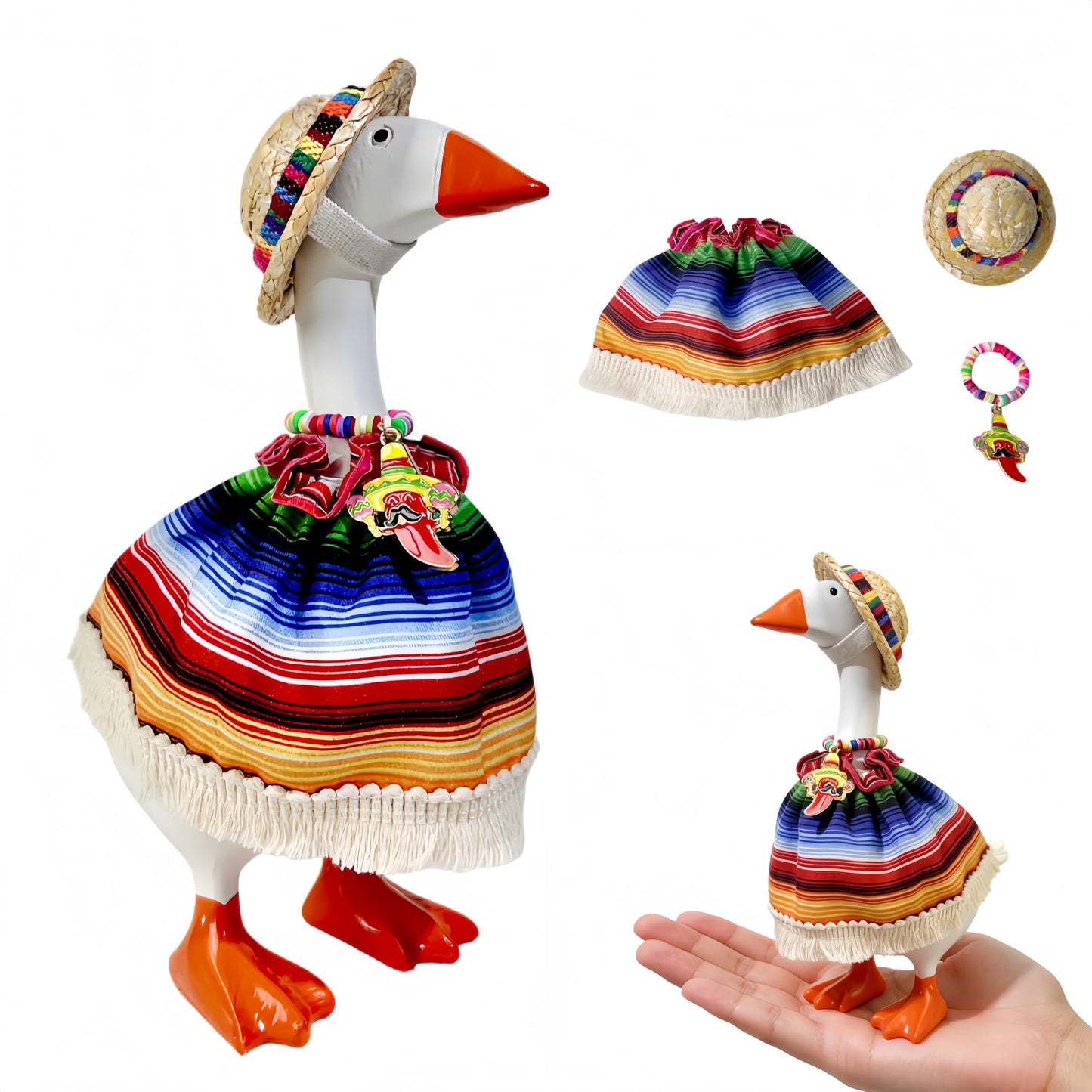 Desk Goose Outfits 7 Inches for Mini Desktop - Cute Mini Desk Goose Clothes Set with Accessories for Home Office Decor（Mexico）