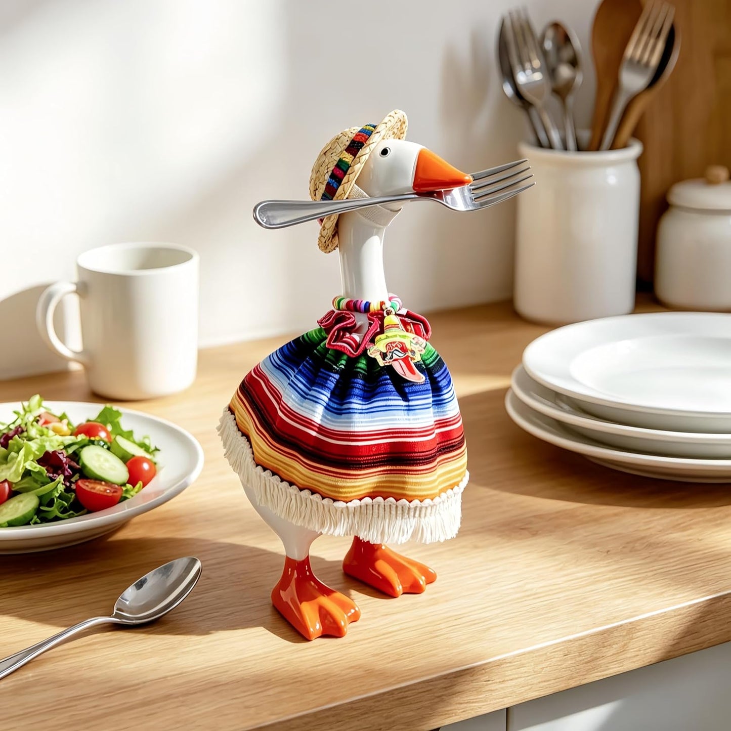 Desk Goose Outfits 7 Inches for Mini Desktop - Cute Mini Desk Goose Clothes Set with Accessories for Home Office Decor（Mexico）