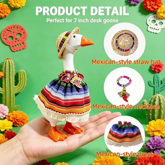 Desk Goose Outfits 7 Inches for Mini Desktop - Cute Mini Desk Goose Clothes Set with Accessories for Home Office Decor（Mexico）