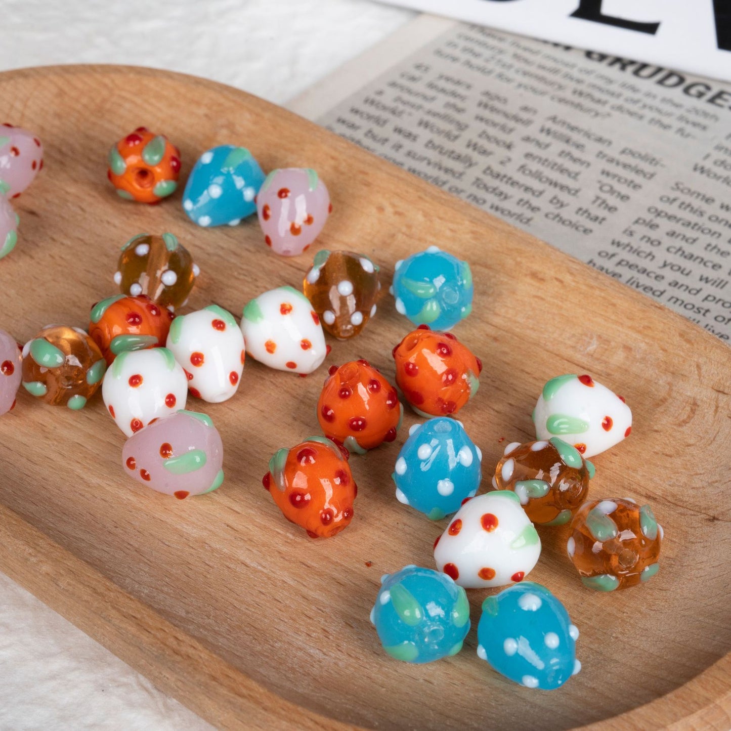 010-Strawberry Glazed Beads Glass Beads Perforated Handmade DIY Crystal Transparent Accessories Jewelry Materials Bracelet Necklace