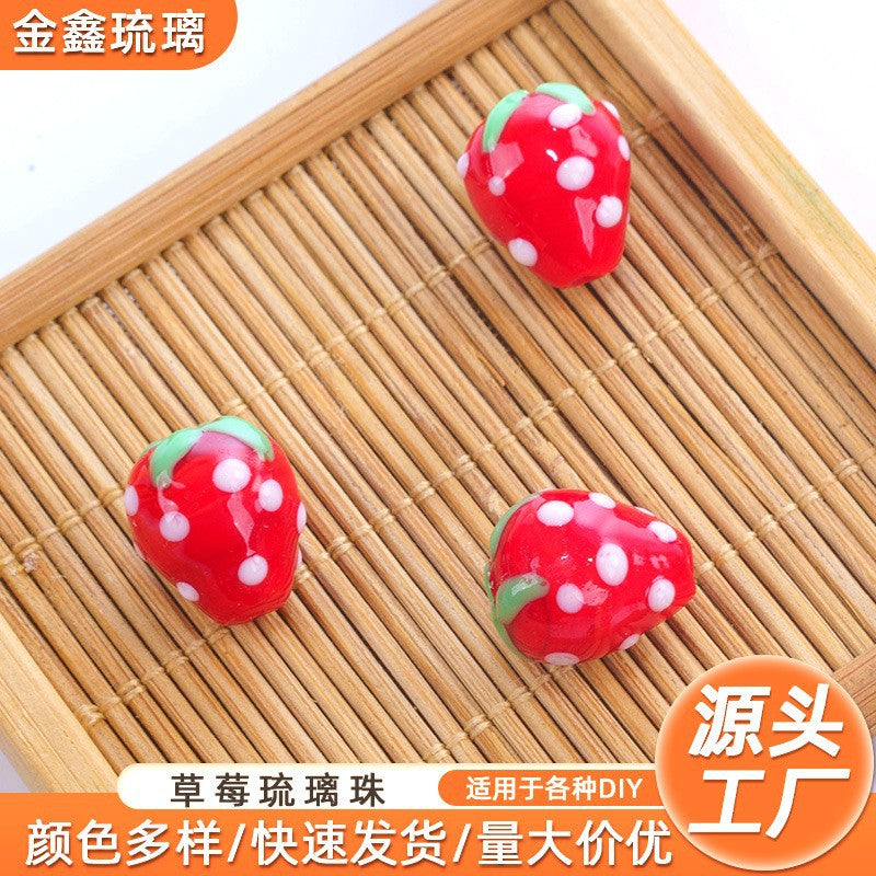 010-Strawberry Glazed Beads Glass Beads Perforated Handmade DIY Crystal Transparent Accessories Jewelry Materials Bracelet Necklace