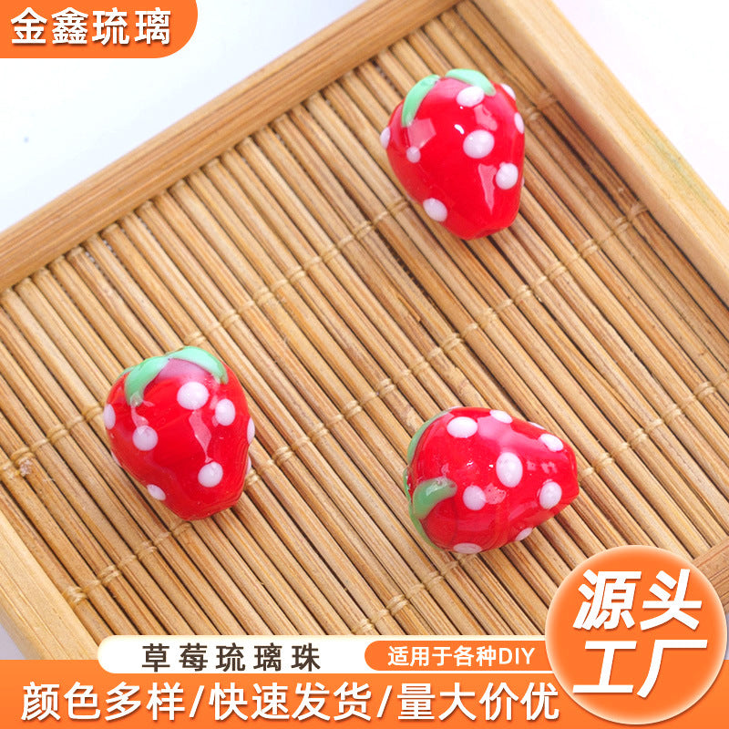 010-Strawberry Glazed Beads Glass Beads Perforated Handmade DIY Crystal Transparent Accessories Jewelry Materials Bracelet Necklace