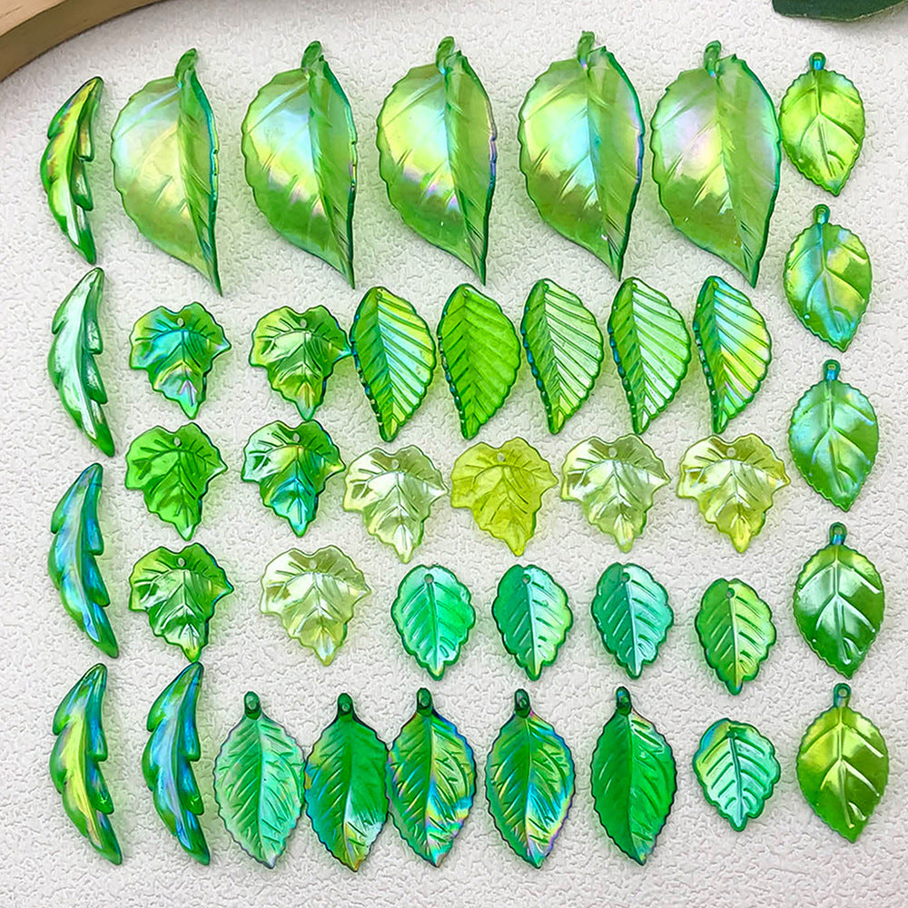 014-Acrylic mini green transparent small leaves DIY handmade beaded jewelry accessories