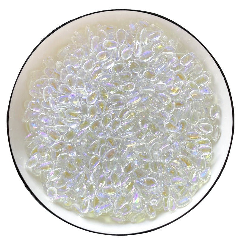 012-Glazed beads 8 * 14mm water drop pendant flat water drop DIY jewelry accessories hole material loose beads antique versatile