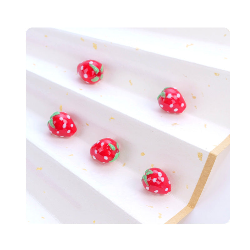 010-Strawberry Glazed Beads Glass Beads Perforated Handmade DIY Crystal Transparent Accessories Jewelry Materials Bracelet Necklace