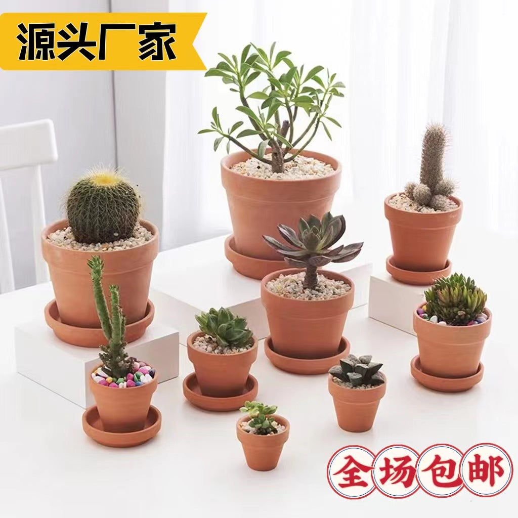 008-Ceramic flower pot Water-permeable and breathable Succulent flower pot Indoor and outdoor green plant pot Universal clay pot