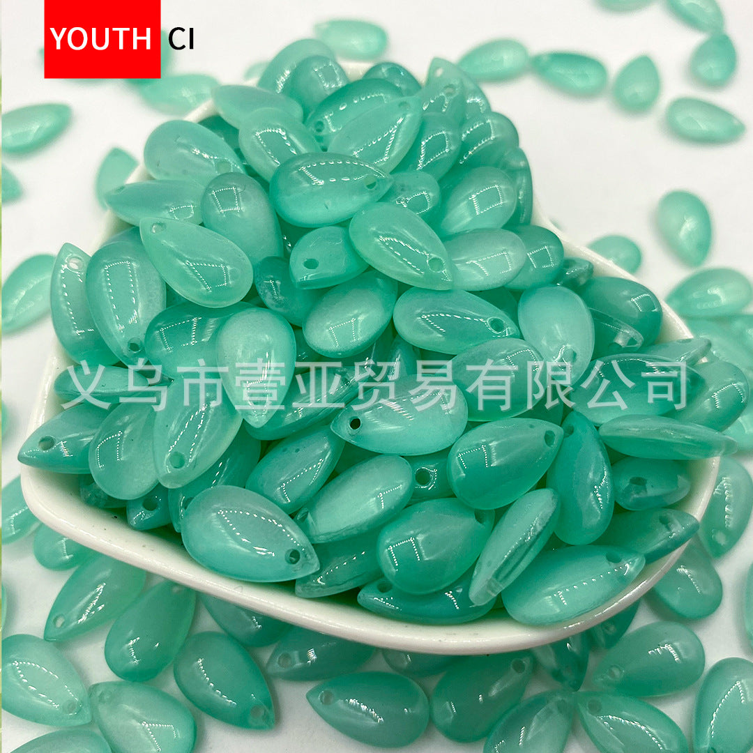 012-Glazed beads 8 * 14mm water drop pendant flat water drop DIY jewelry accessories hole material loose beads antique versatile