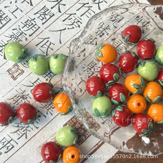 003-[Summer Tomato] Tomato Eggplant Lamplighter Glazed Loose Bead DIY Earrings Bracelet Necklace Accessories