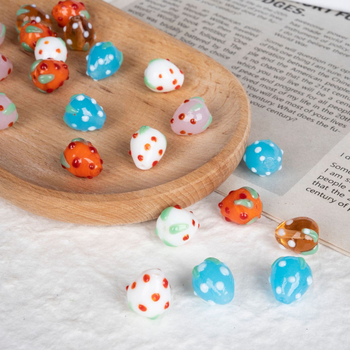 010-Strawberry Glazed Beads Glass Beads Perforated Handmade DIY Crystal Transparent Accessories Jewelry Materials Bracelet Necklace