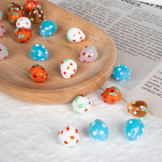 010-Strawberry Glazed Beads Glass Beads Perforated Handmade DIY Crystal Transparent Accessories Jewelry Materials Bracelet Necklace