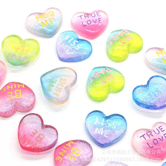 Resin glitter heart gradient color love loose beads DIY