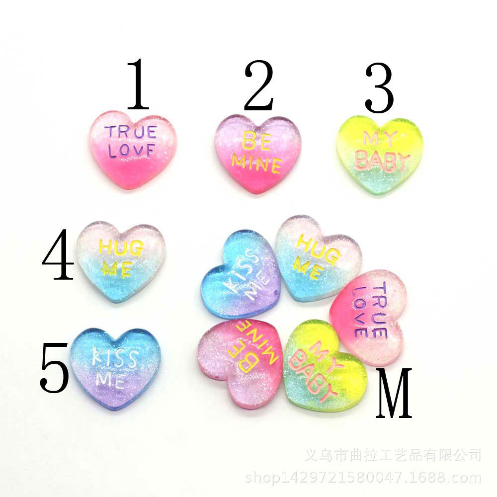 Resin glitter heart gradient color love loose beads DIY
