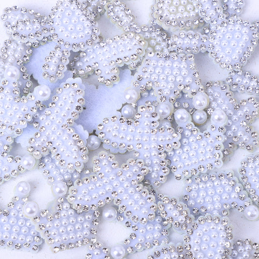 [A] White Rhinestone Pearl Crown Bunny Sticker DIY Craft