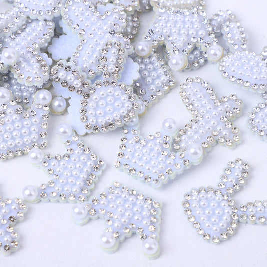 [A] White Rhinestone Pearl Crown Bunny Sticker DIY Craft