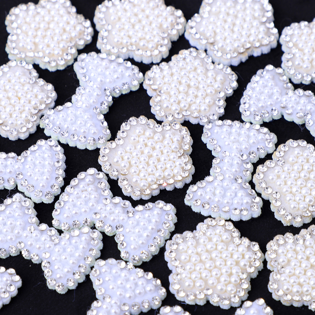 [A] White Rhinestone Pearl Flower Bow Tie Sticker DIY