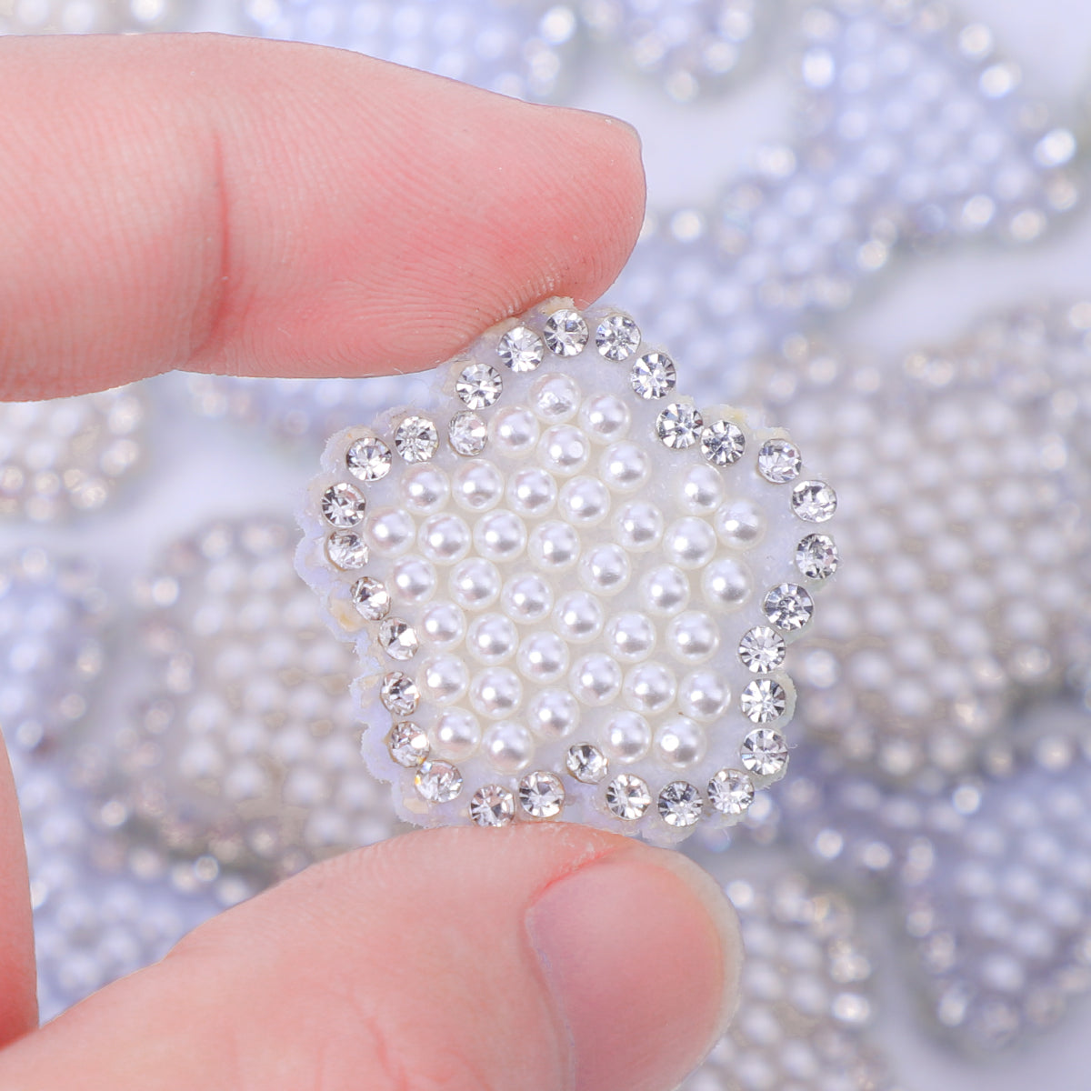 [A] White Rhinestone Pearl Flower Bow Tie Sticker DIY