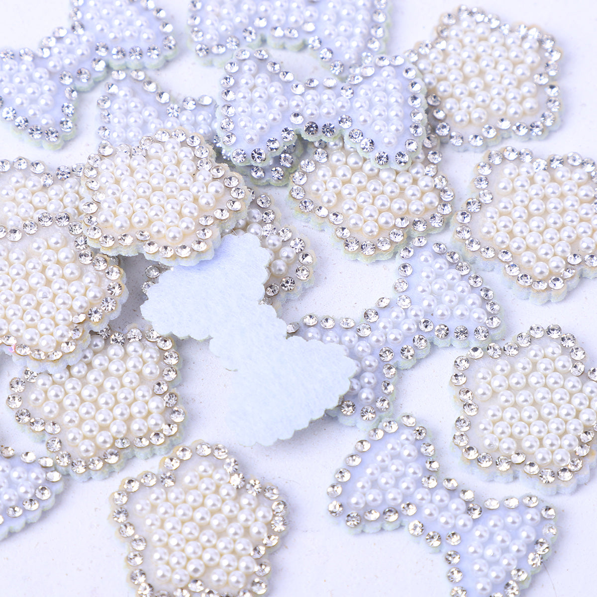 [A] White Rhinestone Pearl Flower Bow Tie Sticker DIY