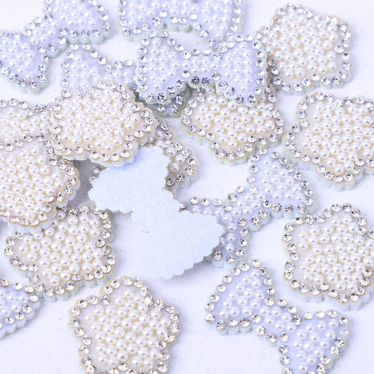 [A] White Rhinestone Pearl Flower Bow Tie Sticker DIY